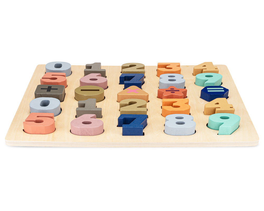 Wooden Number and Math Symbols Puzzle for Children: Profile view